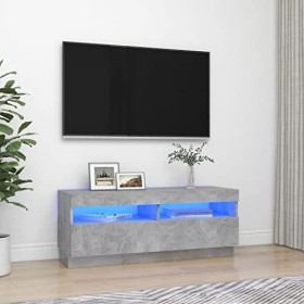 Maxspace TV Meuble, Meuble Tele, Meuble TV Chambre, Meuble TV IindustrielMeuble TV avec lumières LED Gris béton 100x35x40 cmC