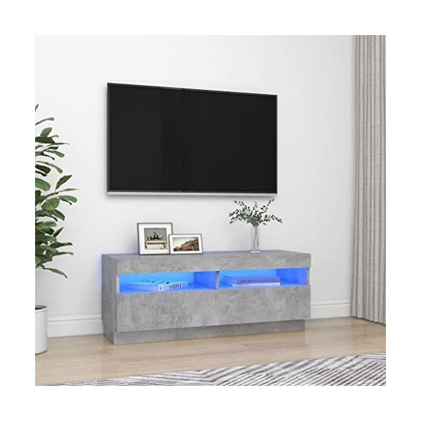 Maxspace TV Meuble, Meuble Tele, Meuble TV Chambre, Meuble TV IindustrielMeuble TV avec lumières LED Gris béton 100x35x40 cmC