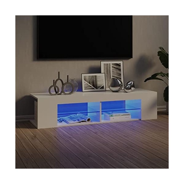 Maxspace TV Meuble, Meuble Tele, Meuble TV Chambre, Meuble TV IindustrielMeuble TV avec lumières LED Blanc Brillant 135x39x30