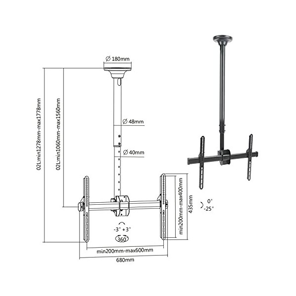 BeMatik - Support Plafond pour écran Plat 32" à 70"