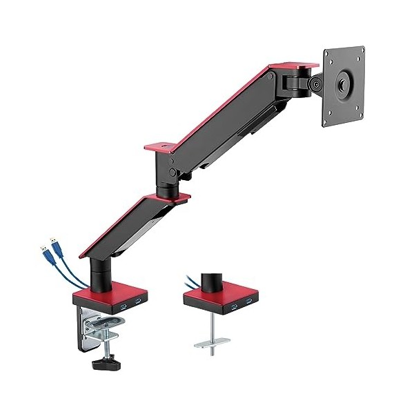 My Wall HL25-1L Support de Bureau entièrement Mobile avec vérin à gaz pour écran Plat, 2 Ports USB, Gestion des câbles, Bras 