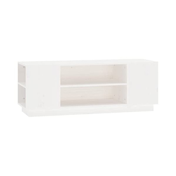 Keyur Meuble TV, Banc TV Buffet Bas Support de Télévision Meuble Télé Meuble TV Blanc 110x35x40,5 cm Bois de pin Massif