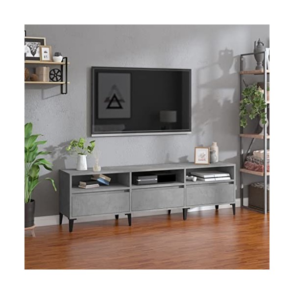 Meuble TV Gris béton 150x30x44,5 cm Bois dingénierie - Banc TV, Meuble TV Suspendu, Convient pour Salon ou Chambre