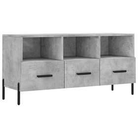 Hovothy Meuble TV Gris Béton 102x36x50 cm Bois dingénierie Meuble de Salon Pieds en Fer Style Calme Décoration Intérieur Uni