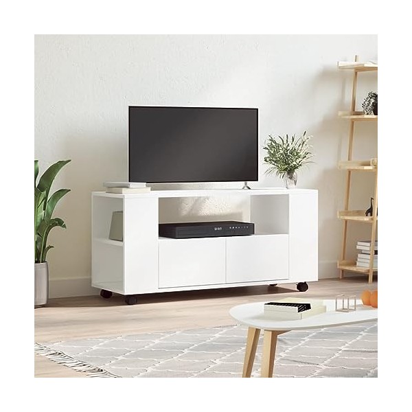 ZEYUAN Meuble TV Blanc 102x34,5x43 cm Bois dingénierie,Table Television Salon,Meuble Télé Haut,Meuble TV Haut