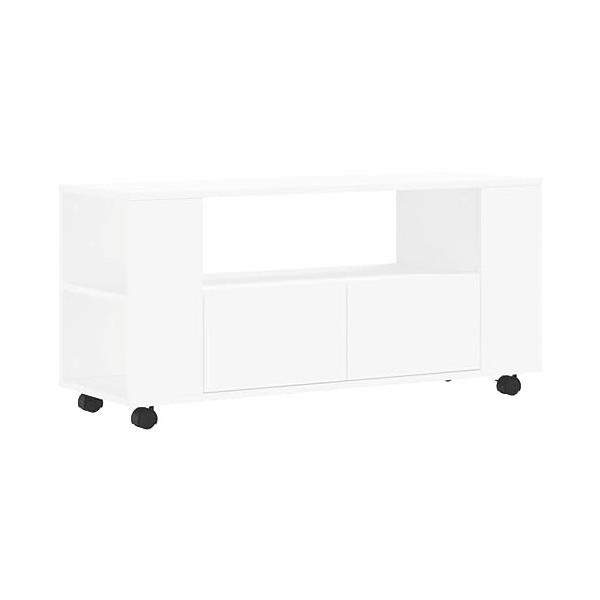 ZEYUAN Meuble TV Blanc 102x34,5x43 cm Bois dingénierie,Table Television Salon,Meuble Télé Haut,Meuble TV Haut