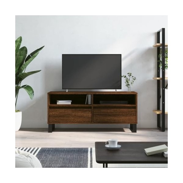 JUNZAI Meuble TV chêne Marron 100x34,5x44,5 cm Bois dingénierie,Meuble TV Longueur,Meuble Bas Salon,Meubles De Salon TV