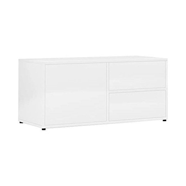 vidaXL Meuble TV Armoire Basse Meuble Divertissement Meuble Multimédia avec 2 Tiroirs et 1 Compartiment Salon Maison Gris Bét