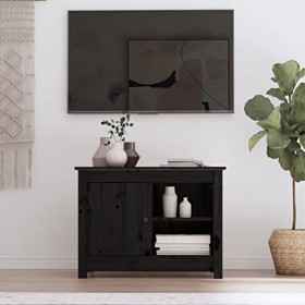 Camerina Meuble TV Noir 70x36,5x52 cm Bois de pin Massif,Meuble TV,Meuble TV Moderne,Meuble de Salon