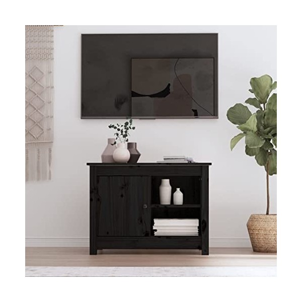 Camerina Meuble TV Noir 70x36,5x52 cm Bois de pin Massif,Meuble TV,Meuble TV Moderne,Meuble de Salon