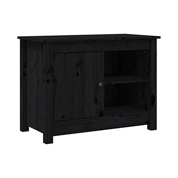 Camerina Meuble TV Noir 70x36,5x52 cm Bois de pin Massif,Meuble TV,Meuble TV Moderne,Meuble de Salon