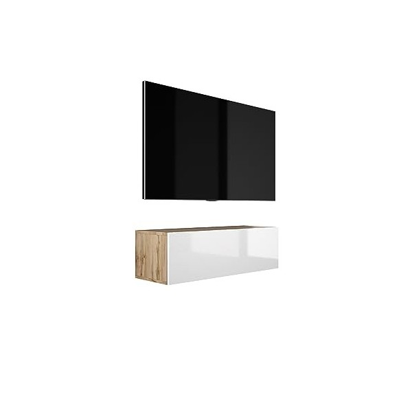 3E 3xE living.com Meuble TV Suspendu, D: L: 100 cm, H : 34 cm, P : 32 cm. Rangement TV, Meuble TV Mural, Table TV, Meuble Tel