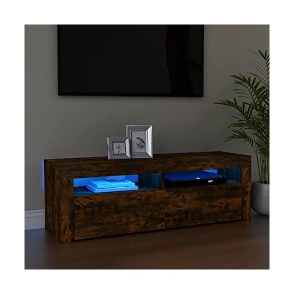 Annlera Meuble TV avec Lumières LED Colorées Chêne Fumé 120x35x40 cm Bois dingénierie Moderne Banc TV Maison Salon Grand Esp