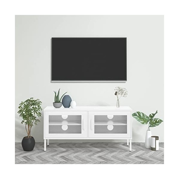Générique Meuble TV Blanc 105x35x50 cm Acier,15.8 KG,336242, Meubles, Meubles TV