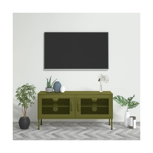 Générique Meuble TV Blanc 105x35x50 cm Acier,15.8 KG,336242, Meubles, Meubles TV