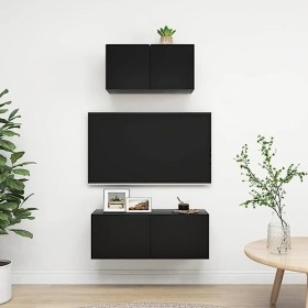 vidaXL Ensemble de Meuble TV 2 pcs Mural Suspendu Ensemble dArmoires Stéréo Salle de Séjour Intérieur Salon Maison Noir Aggl