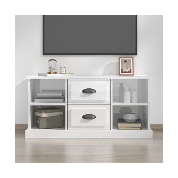 Maxspace TV Meuble, Meuble Tele, Meuble TV Chambre, Meuble TV Iindustrielblanc Brillant 99,5x35,5x48 cm Bois dingénierieConv