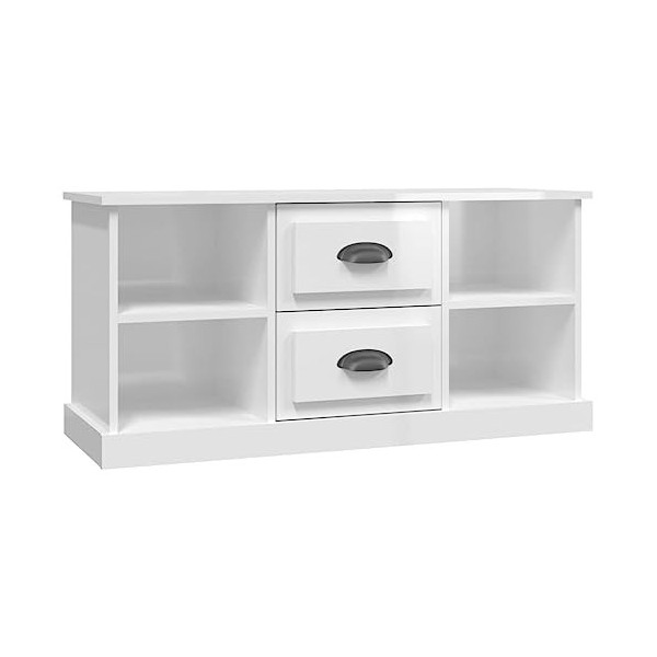 Maxspace TV Meuble, Meuble Tele, Meuble TV Chambre, Meuble TV Iindustrielblanc Brillant 99,5x35,5x48 cm Bois dingénierieConv