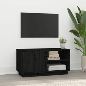 CIADAZ Meuble TV Noir 80x35x40,5 cm Bois de pin Massif,Meuble TV,Meuble TV Moderne,Meuble de Salon