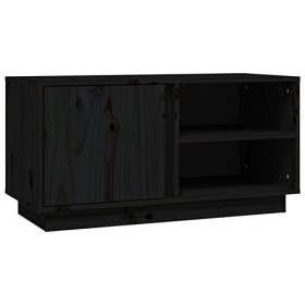 CIADAZ Meuble TV Noir 80x35x40,5 cm Bois de pin Massif,Meuble TV,Meuble TV Moderne,Meuble de Salon