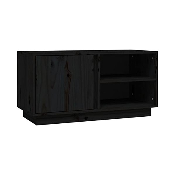 CIADAZ Meuble TV Noir 80x35x40,5 cm Bois de pin Massif,Meuble TV,Meuble TV Moderne,Meuble de Salon
