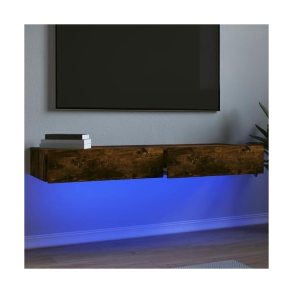 vidaXL Meubles TV avec lumières LED 2 pcs chêne fumé 60x35x15,5 cm