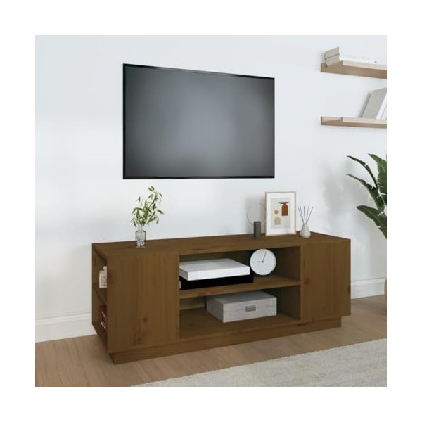 Meuble TV Marron miel 110x35x40,5 cm Bois de pin massif