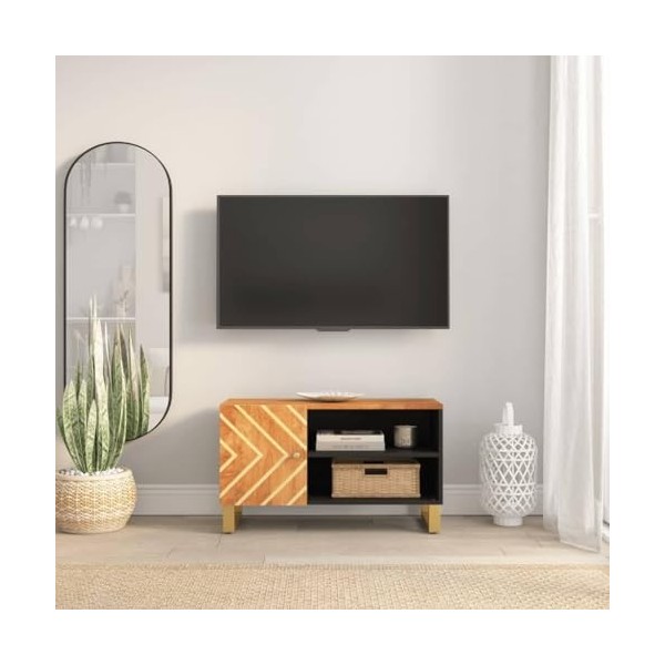 vidaXL Meuble TV Marron et Noir 80x31,5x46 cm Bois Massif de manguier
