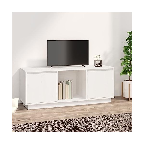 Meuble TV Blanc 110,5x35x44 cm Bois de pin Massif - Banc TV, Meuble TV Suspendu, Convient pour Salon ou Chambre