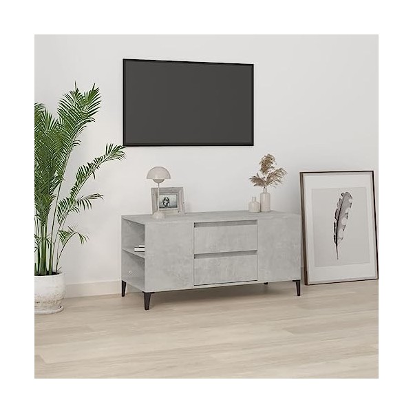 Meuble TV Gris béton 102x44,5x50 cm Bois dingénierie - Meuble TV, Armoire Basse Centre, Support Télé pour Salon Chambre,