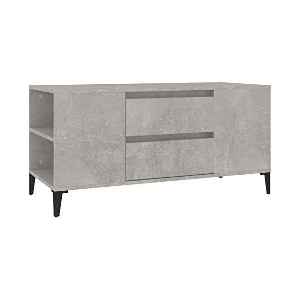 Meuble TV Gris béton 102x44,5x50 cm Bois dingénierie - Meuble TV, Armoire Basse Centre, Support Télé pour Salon Chambre,