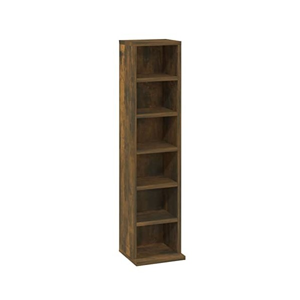 CANLAY Armoire à CD Bibliothèque Etagère de Rangement Etagère à DVD Livres Bureau Armoire à CD Chêne fumé 21x20x88 cm Bois d