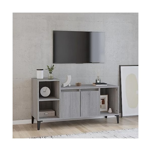 Hovothy Meuble TV Sonoma Gris 100x35x55 cm Bois dingénierie Armoire Télévision Décoration Salon Intérieure Dessus Robuste Vi