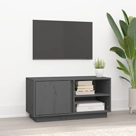 Lechnical Meuble TV pour meuble TV moderne, meuble TV salon, meuble TV gris 80 x 35 x 40,5 cm en bois massif de pin i