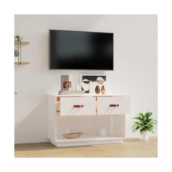 Générique Meuble TV Blanc 90x40x60 cm Bois de pin Massif,15.18 KG,821523, Meubles, Meubles TV