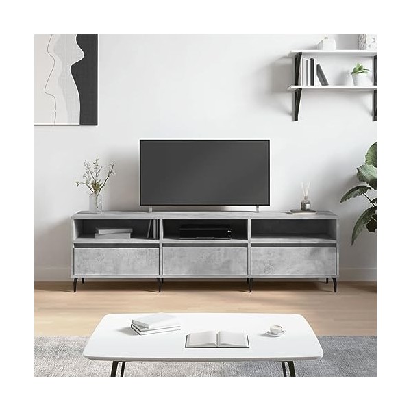 FAMIROSA Meuble TV Gris béton 150x30x44,5 cm Bois dingénierie 25KG -1296