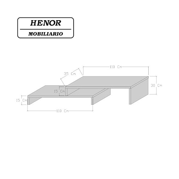 Henor Meuble TV Échelle Réglable Bois FSC® 110+110 x 35 x 30/15 cm Blanc