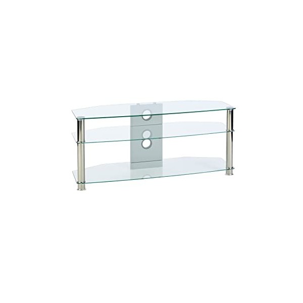 MMT Meuble TV en verre transparent de 120 cm de large pour téléviseurs à écran plat LED 4K jusquà 32 40 50 55"