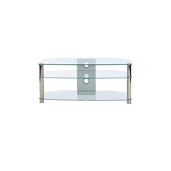 MMT Meuble TV en verre transparent de 120 cm de large pour téléviseurs à écran plat LED 4K jusquà 32 40 50 55"