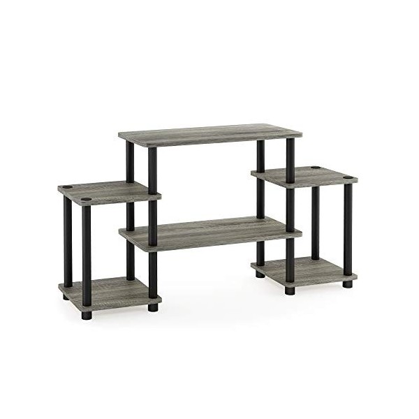 Furinno Turn-N-Tube No Tools Supports de Téléviseur sans Outils, Bois, Chêne Français Gris/Noir, Taille Unique, One Size