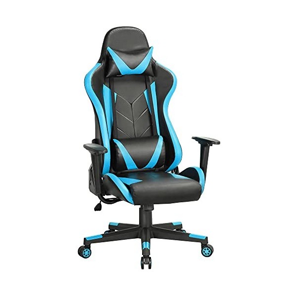 Yaheetech Chaise de Gaming Ergonomique Fauteuil de Gamer Dossier Inclinable 180° Hauteur Réglable Rembourré Similicuir avec S