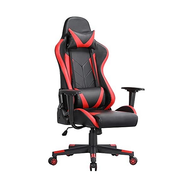 Yaheetech Chaise de Gaming Ergonomique Fauteuil de Gamer Dossier Inclinable 180° Hauteur Réglable Rembourré Similicuir avec S
