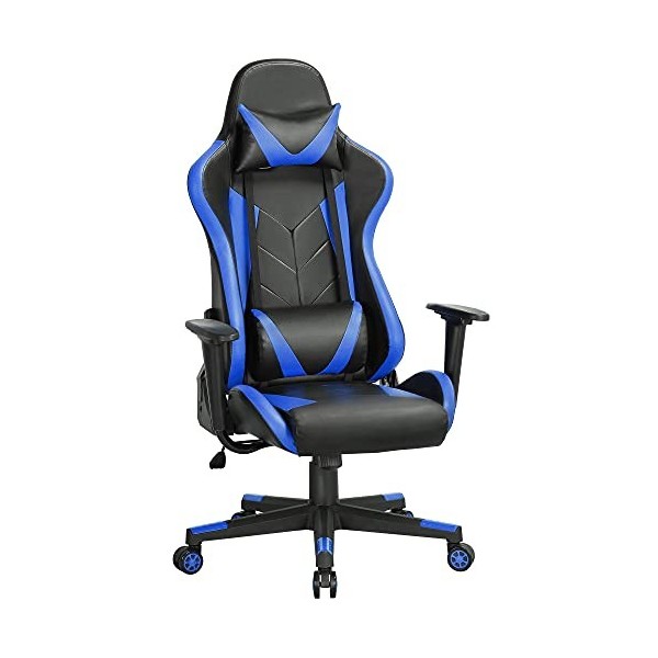 Yaheetech Chaise de Gaming Ergonomique Fauteuil de Gamer Dossier Inclinable 180° Hauteur Réglable Rembourré Similicuir avec S