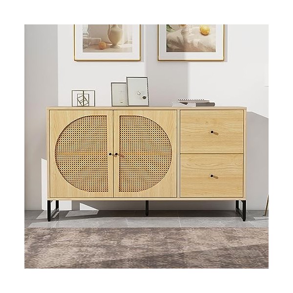 Yiiannda Meuble TV 4 portes avec 2 compartiments ouverts, support TV, centre de divertissement pour salon, pour TV jusquà 65