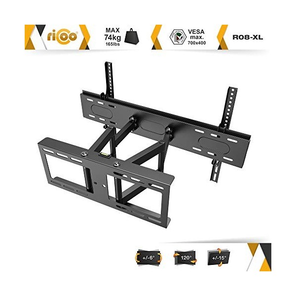 RICOO Support TV Mural Plat R08- x L Orientable Inclinable Universel 32-75 Pouces 81-191cm Fix ation Murale Télé Incurvé VE