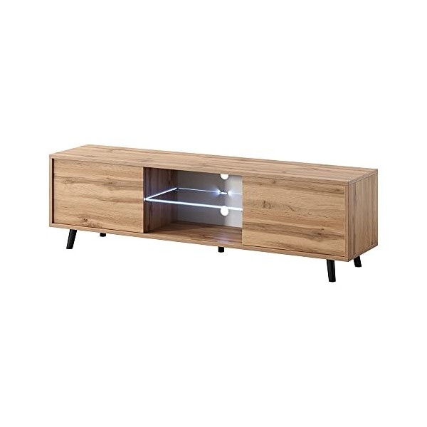 Selsey Luna - Meuble TV/Banc TV chêne wotan, 140 cm, éclairage LED