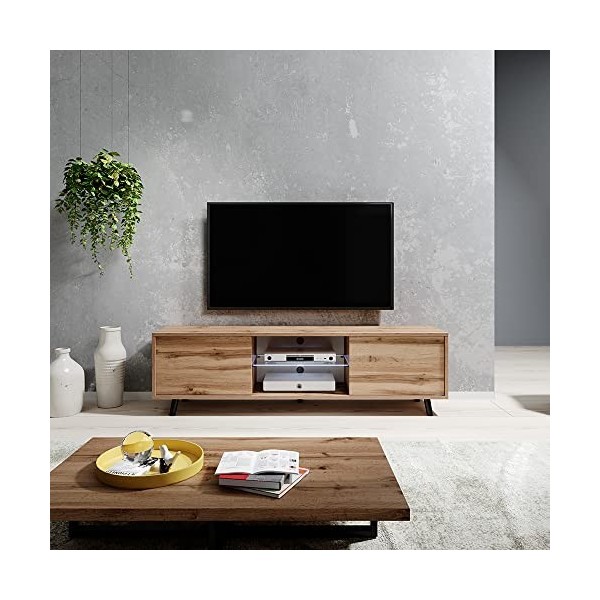 Selsey Luna - Meuble TV/Banc TV chêne wotan, 140 cm, éclairage LED