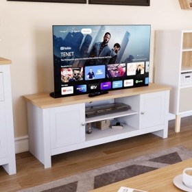 Vida Designs Arlington Meuble TV 2 Portes Blanc, 39 x 128 x 49 cm