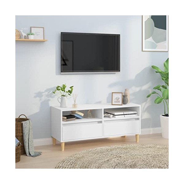 Keyur Meuble TV, Banc TV Buffet Bas Support de Télévision Meuble Télé Meuble TV Blanc 100x34,5x44,5 cm Bois dingénierie