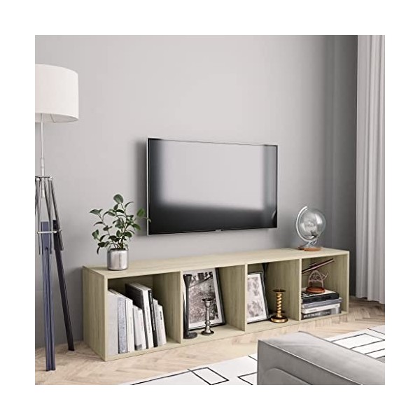 homiuse Meuble TV Chêne Sonoma 143x30x36 cm Aggloméré Bibliothèque Style Classique Support de TV Table TV Meuble Salon Armoir